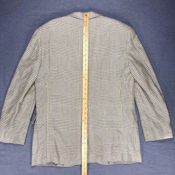 Brooks Brothers Blazer Mens 39R Tan Silk Wool Houndstooth Plaid Preppy Chic Coat - Picture 15 of 16
